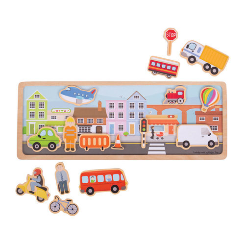 Bigjigs Toys houten magneetset stad 16-delig