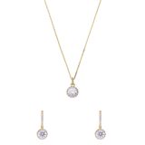 Lucardi - Dames Zilveren sieradenset goldplated ketting met hanger en bijpassende oorbellen met zirkonia voor dames - Cadeau Set - 925 Zilver - Goudkleurig
