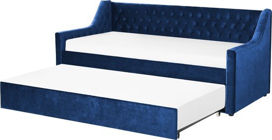 Beliani MONTARGIS - Onderschuifbed - Blauw - Fluweel