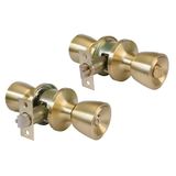 Amig - Deurknop voor de voordeur - Set komvormige knoppen met anti-inbraaksysteem - Messing - 60/70 mm Deurslot - Met sleutel en nachtslot - Voor houten deuren - Rechte rand - Mat
