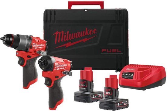 Milwaukee M12 POWERPACK Accu Slagboormachine/Slagschroevendraaier Set - 12V - Incl. 2x 4.0Ah Accu's & Lader in HD Box