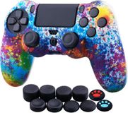 YoRHa Water Transfer Printing Camouflage Siliconen Cover Skin Case voor Sony PS4/Slim/Pro Dualshock 4 Controller x 1 (Spashing Paint) met duimgrepen x 10