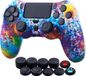 YoRHa Water Transfer Printing Camouflage Siliconen Cover Skin Case voor Sony PS4/Slim/Pro Dualshock 4 Controller x 1 (Spashing Paint) met duimgrepen x 10