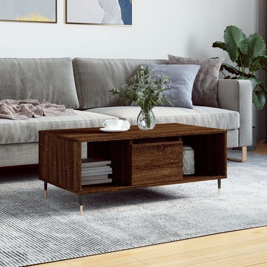 vidaXL Salontafel 90x50x36,5 cm Bewerkt Hout Bruin Eikenkleur