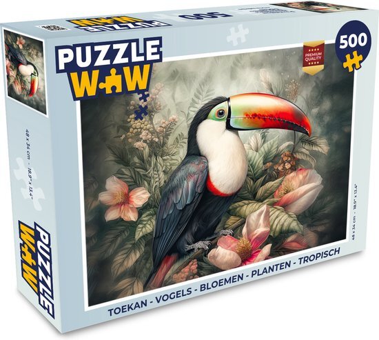 MuchoWow Puzzel Toekan - Vogels - Bloemen - Planten - Tropisch - Legpuzzel - Puzzel 500 stukjes