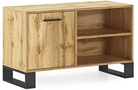 Skraut Home - Tv-kast voor woonkamer - 57 x 95 x 40 cm - Geschikt voor 32/40/42" TV - Loftmodel - Rustiek eiken kleurstructuur - Zwarte houten poten