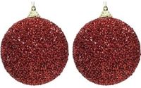 Decoris Kaemingk B.V. 2x Kerst rode glitter/kralen kerstballen 8 cm kunststof