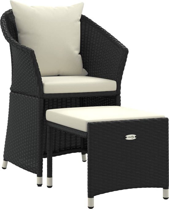 vidaXL 2-delige Loungeset met kussens poly rattan zwart