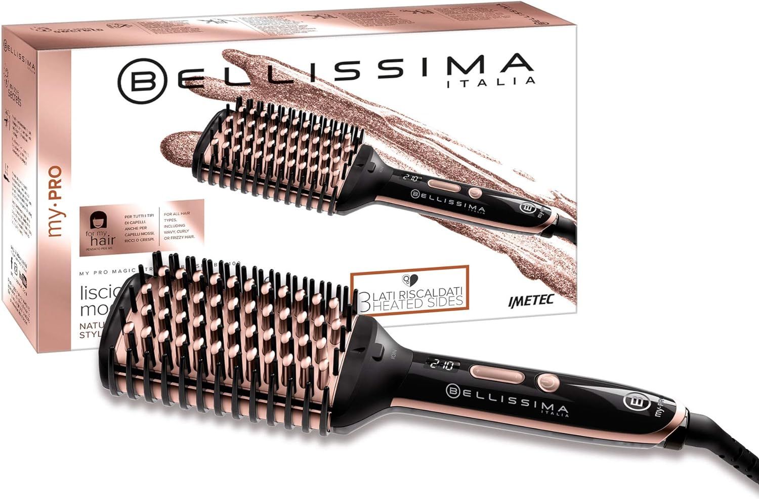 Bellissima Magic Shine Heteluchtborstel - Zwart/Goud
