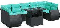 vidaXL 8-delige Loungeset met kussens, polyrattan, acacia, zwart