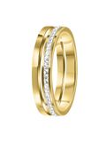 Lucardi Dames Ring goldplated 2rij met kristal - Ring - Cadeau - Staal - Goudkleurig