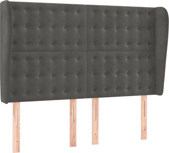 vidaXL Hoofdbord met randen 147x23x118/128 cm fluweel donkergrijs
