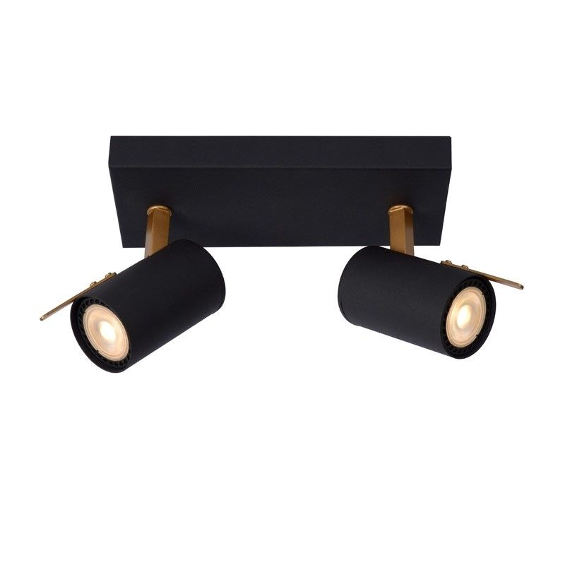 Lucide GRONY - Plafondspot - LED Dimb. - GU10 - 2x5W 3000K - Zwart - Metaal
