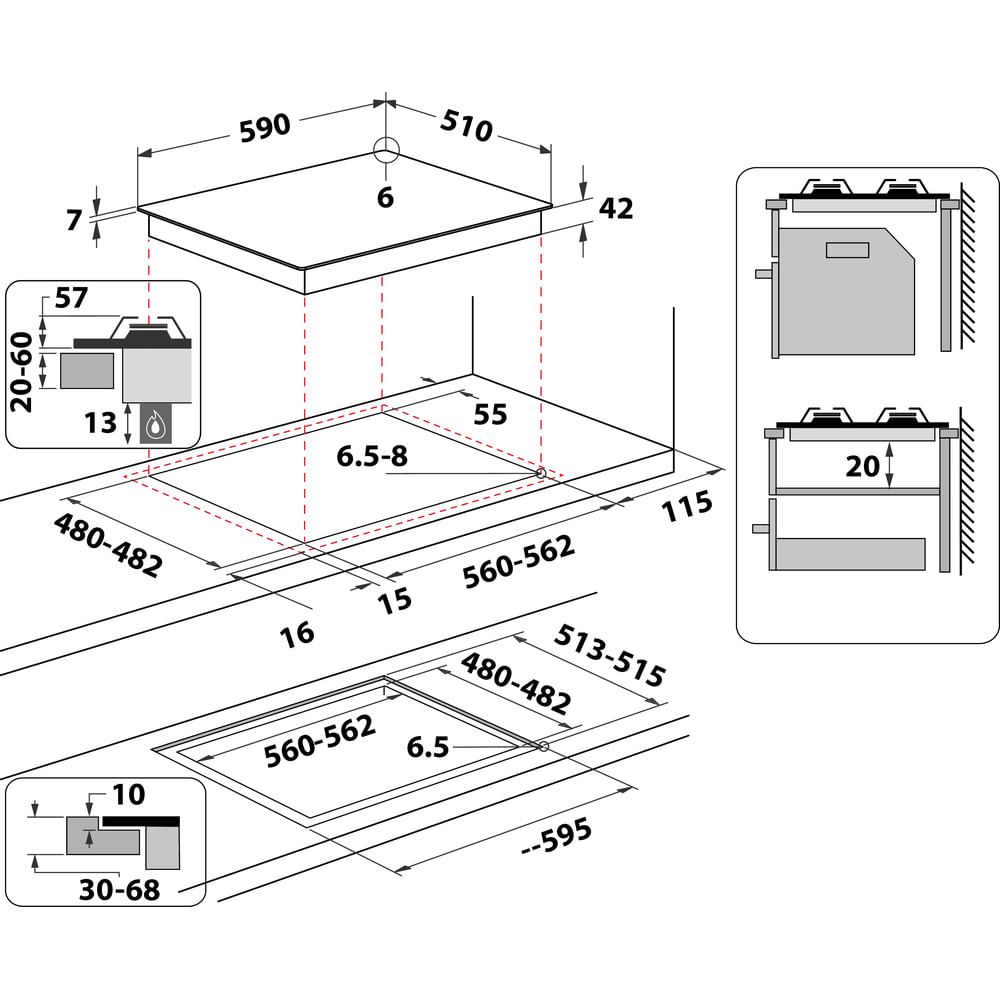 Whirlpool AKT 616/NB Zwart Ingebouwd 60 cm Gaskookplaat 4 zone(s)