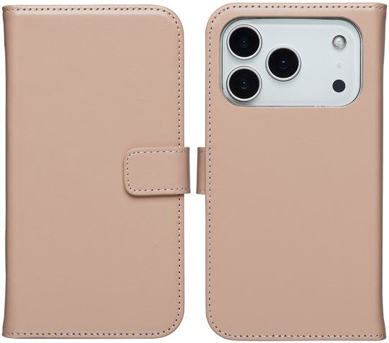 Selencia Echt Leren Bookcase voor de Apple iPhone 17 Pro - Dusty Pink