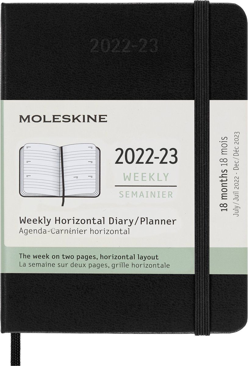 Moleskine pocket 18 maanden weekagenda 2022/2023 hardcover zwart - horizontaal