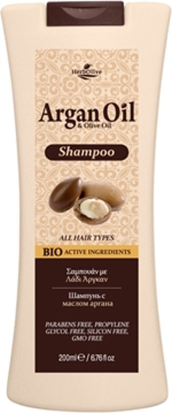 HerbOlive Argan Olie Shampoo Alle Typen 200ml 100% Biologisch geteelde producten - Parabenen vrij - Vaseline vrij - Minerale Olie vrij - Propyleenglycol vrij