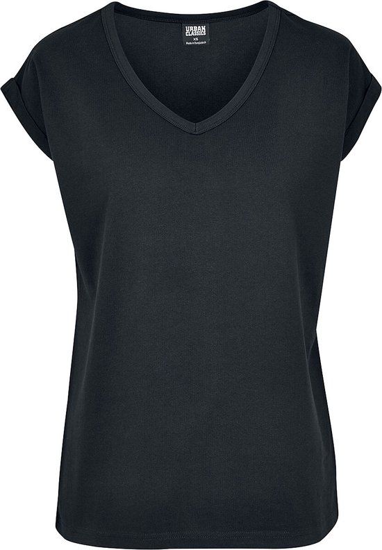 Urban Classics Round V-Neck Extended Shoulder Tee Dames T-shirt - Zwart - S