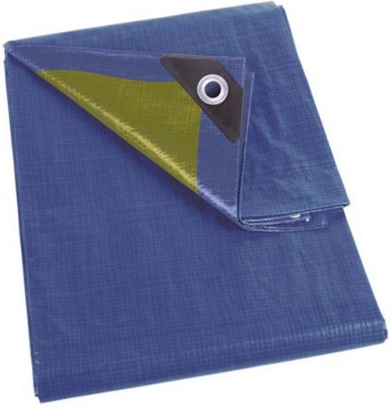 Perel Dekzeil, 12 ringen, versterkte hoeken, rechthoekig, blauw/groen, 70 g/m², 2 x 4 m