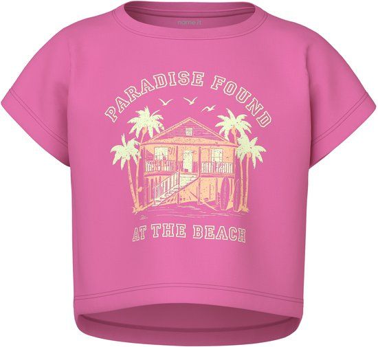 NAME IT NKFVILMA CAPSL CROP TOP F1 NOOS Meisjes T-shirt Korte mouw Ronde hals Katoen Strawberry Moon Maat 122/128