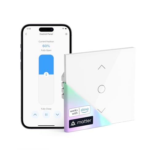 meross Matte rolluikschakelaar smart (nulleider vereist), gordijnschakelaar compatibel met HomeKit, Alexa en Google Home, 1 stuk