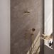 Brauer Gold Carving thermostatische inbouw regendoucheset 40cm gebogen wandarm met 20cm ronde hoofddouche 3 standen ronde handdouche 150cm gladde doucheslang met aansluitbocht en handdouchehouder Goud geborsteld PVD 5-GG-105