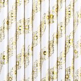 PartyDeco Drinkrietjes - papier - 30x - wit/goud bloemen - 19,5 cm