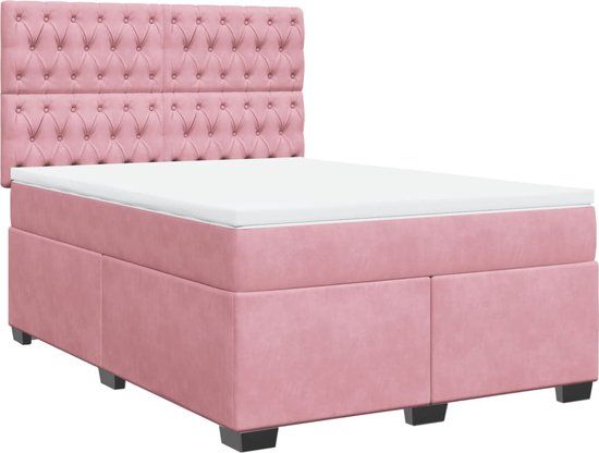 vidaXL Boxspring met matras fluweel roze 140x200 cm
