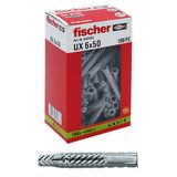 Fischer 100 UX Plugs, 6 x 50 mm, for Wall, Perforated Brick, Plasterboard, 542452