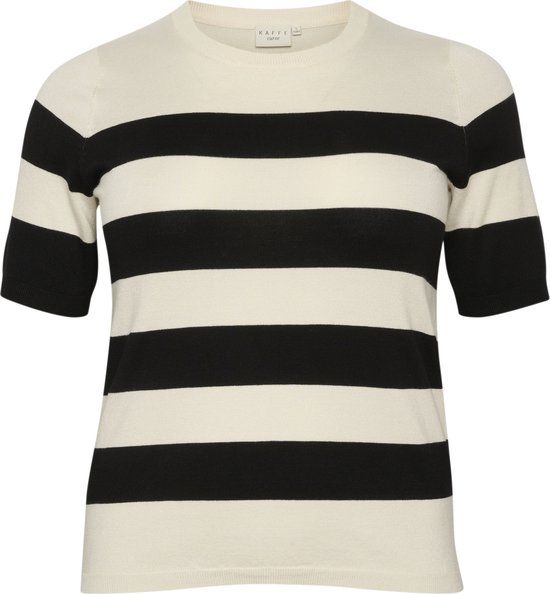 Kaffe Curve KCmalia Wide Stripe Knit Dames Trui - Maat M - Black/Turtledove Bold Stripe