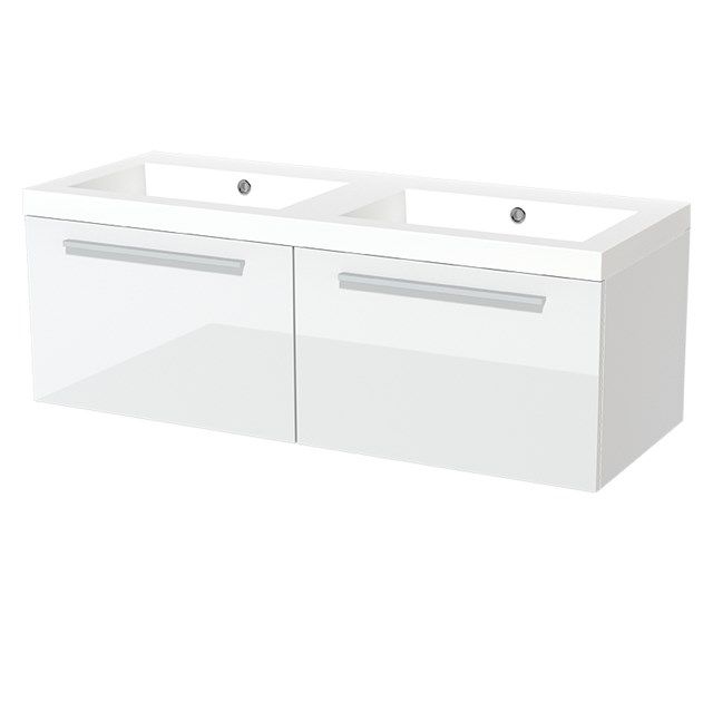 Maxaro Badkamermeubel 120cm Modulo Hoogglans Wit 2 Lades Vlak Wastafel Mineraalmarmer - 6095833181136