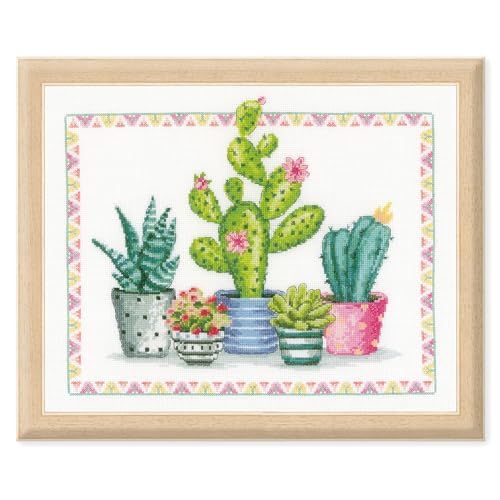 VERVACO Borduurpakket Kruissteek Schilderij PLANTENHOEKJE Handwerkpakket voor Wanddecoratie 36 x 30 cm Borduurwerk met Telpatroon DIY Kit Moderne Kruissteek Cadeau Knutselen Voor Volwassenen