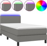 vidaXL Boxspring met matras en LED stof donkergrijs 90x200 cm