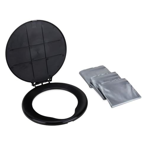 Camco Emmer toiletbril met deksel | Past op emmers van 5 gallon | Inclusief 3 Bonus Toilet Afvalzakken