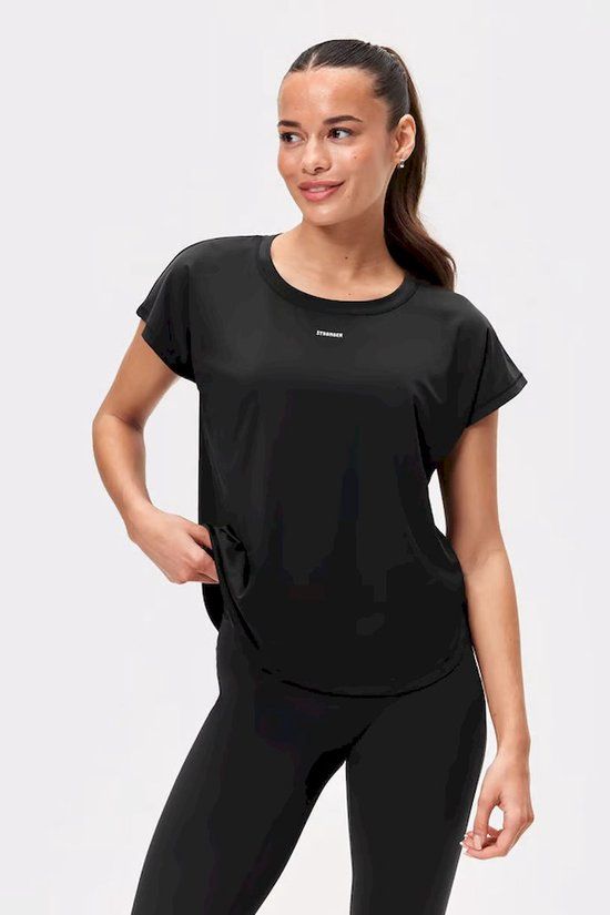 STRONGER - Drop T-shirt - Training T-shirt Korte Mouw Dames - Zwart