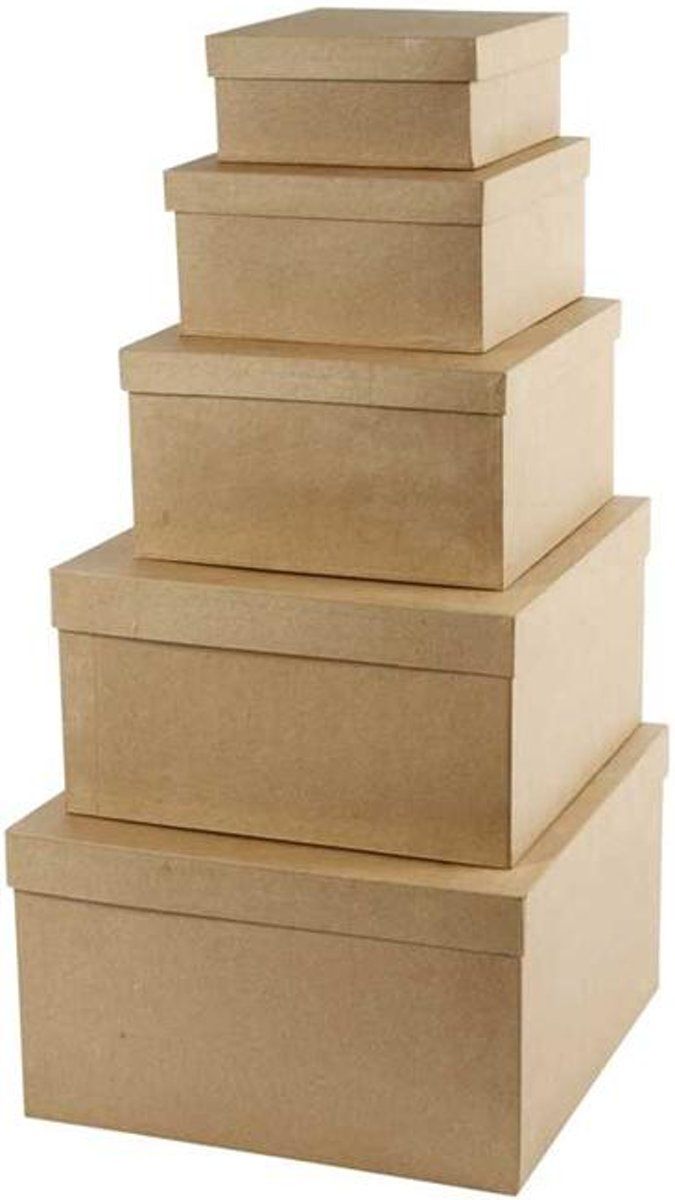 Creotime Vierkante hoedendozen - 5 assorti - bruin