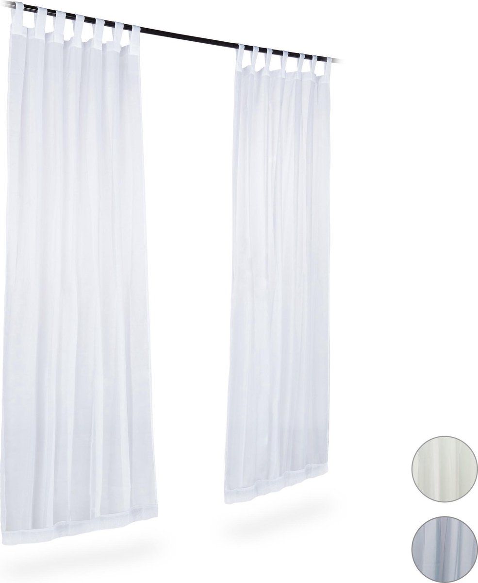 Relaxdays Gordijnen met lussen - set van 2 - voile - halftransparant - effen - polyester - zilver - 245x140 cm