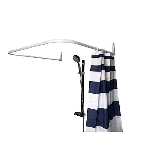 Erica Douchegordijnstang 85x95x85 cm, Wand Douchegordijnstang zonder Plafondbevestiging - PVC Vrij Kunststof Gecoat, Douchestang 100% Roestvrij Staal. Wit.