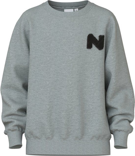 NAME IT Jongens Sweater - Lange Mouw - Ronde Hals - Katoen/Polyester - Grijs Melange - Maat 122/128