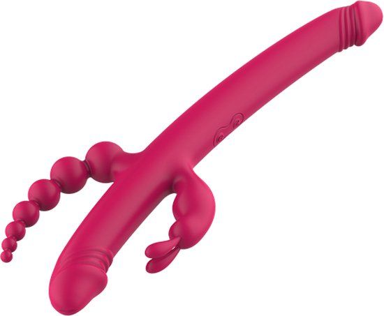 Dreamtoys - Essentials - Anywhere Pleasure Vibe - 4-voudige vibrator - Rood/Oranje - Met ribbels/met nopjes - Oplaadbaar