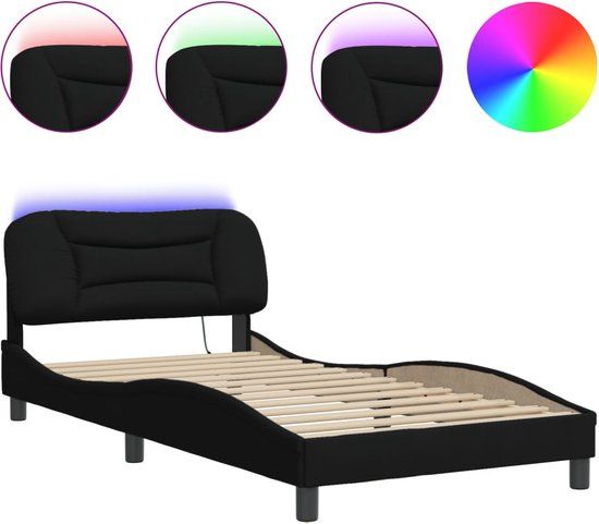 vidaXL Bedframe met LED - Zwart - Stof - 100x200 cm