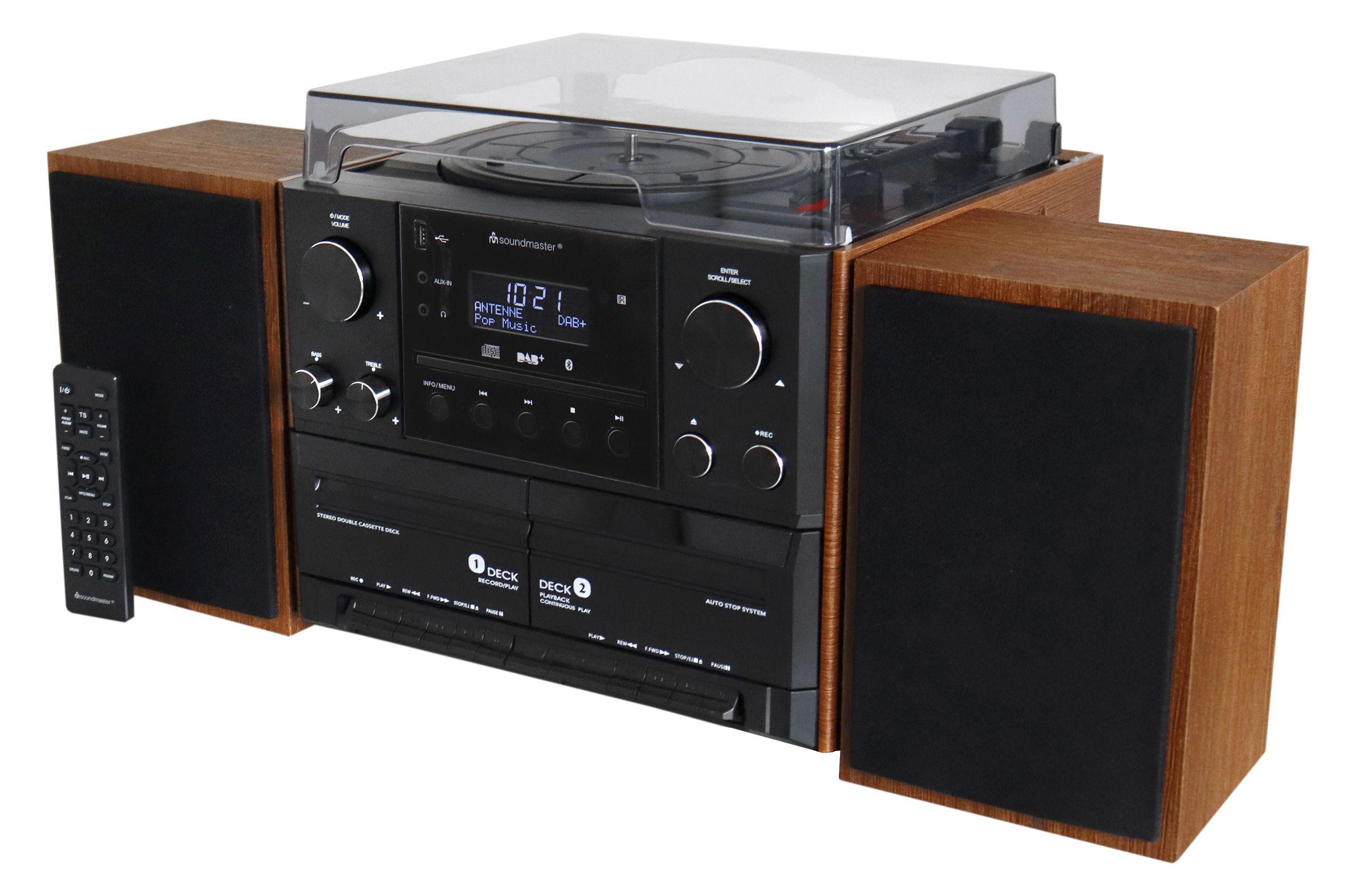 Soundmaster MCD5600BR Home Audio System | Bluetooth | CD | Cassette | DAB+ | Black, Wood