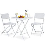 BAKAJI Set klaptafel 62 x 62 cm + 2 klapstoelen, tuinmeubelen voor tuin, terras, frame van roestvrij staal en zitting van polyrotan (wit)