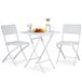 BAKAJI Set klaptafel 62 x 62 cm + 2 klapstoelen, tuinmeubelen voor tuin, terras, frame van roestvrij staal en zitting van polyrotan (wit)
