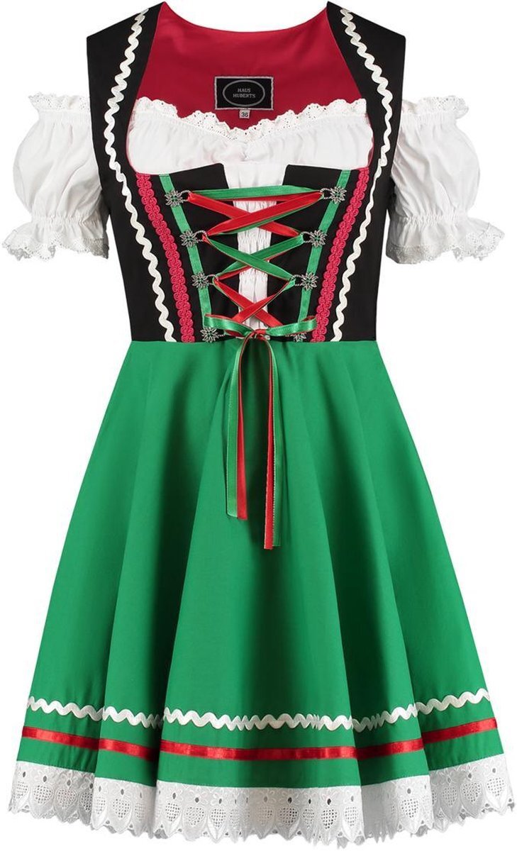 Haus Huberts Dirndl Zwart-Groen-Rood 2-delig | Maat 36