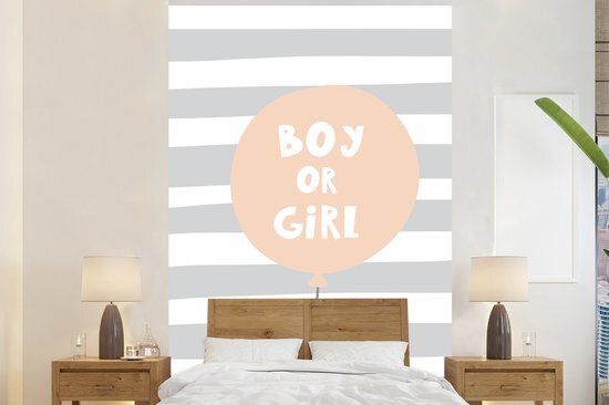 Nr1Wallpaper Behang - Fotobehang Illustratie met een ballon en de quote Boy or girl - Breedte 225 cm x hoogte 350 cm