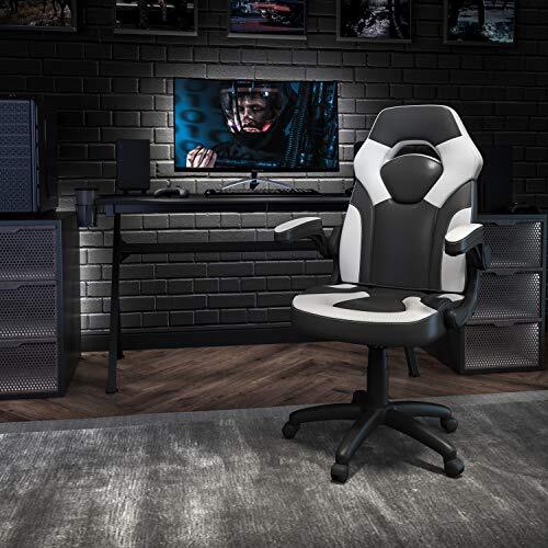 Flash Furniture Gamingstoel met hoge rugleuning, ergonomische bureaustoel met verstelbare armleuningen en netstof, perfect als gamestoel en voor thuiskantoor, wit