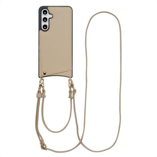 Selencia Hoesje - Geschikt voor Samsung Galaxy S24 FE - Backcover met koord en pashouder - Beige