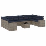 vidaXL 11-delige tuinbankset met kussens, grijs, polyrotan