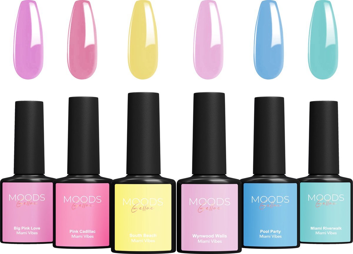 Moods Gellac 6-delige Set - Gel Nagellak - 15ML - Miami Vibes Edition - Gellac - Nagels - Gellak Starterspakket - Pastel Kleuren